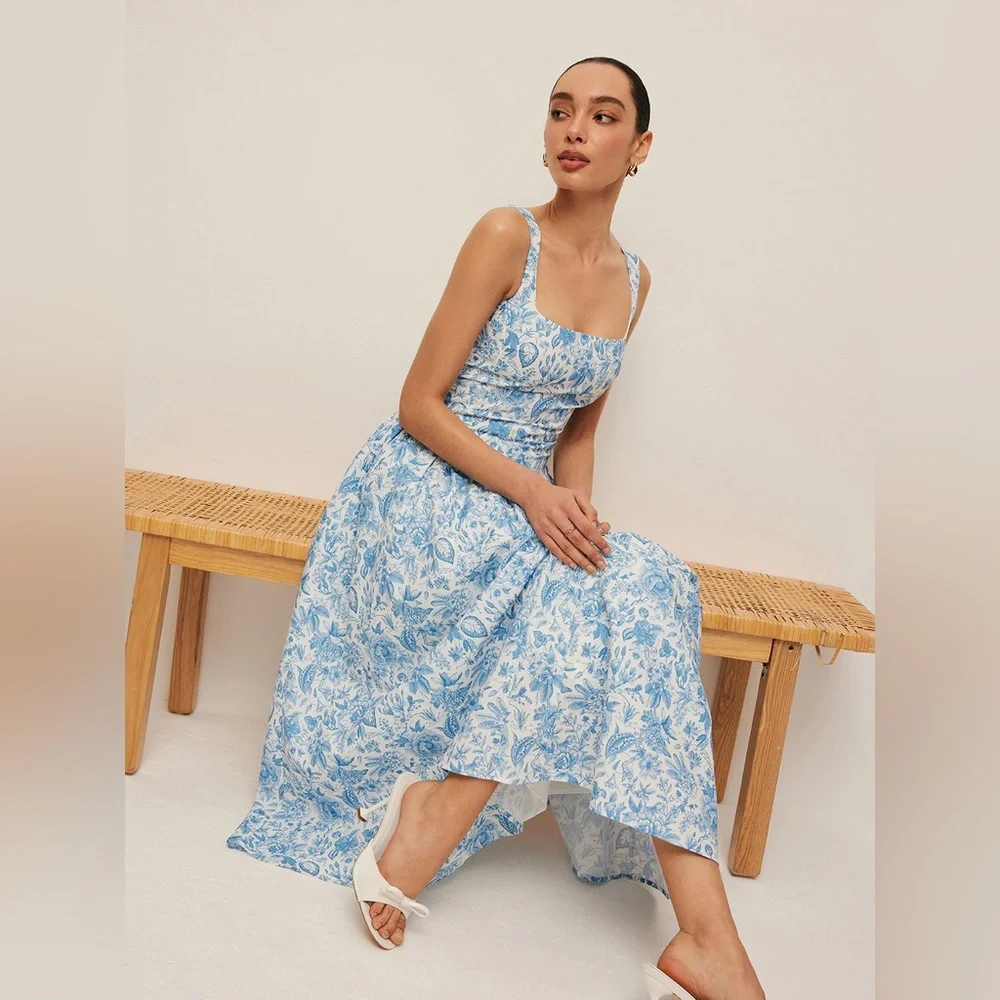 Commense Blue and White Floral Midi Dress - Picture 2 of 10